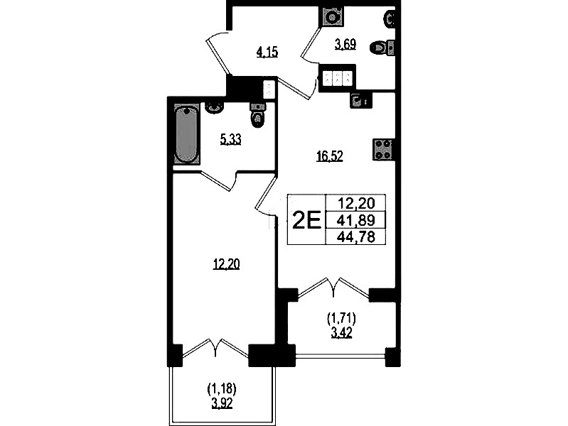 1-комнатная квартира 44.78 м², 2/4 эт., ЖК «Ranta Residence»